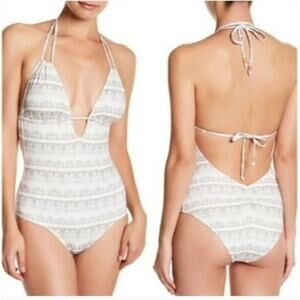 Eberjey Swimsuit Suki Earth Shadow Tan Geometric Halter Neck One Piece Small New